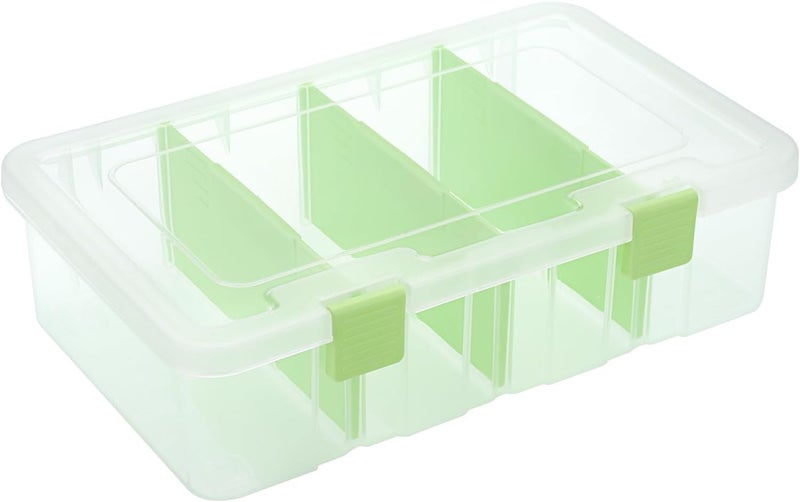 Clear Plastic Dividing Storage Box with Compartments (13.3x8.1x3.4 Inches-Green)